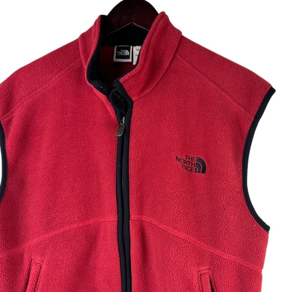 The North Face Mens Sz Small Fleece Vest Jacket Red Full Zip Base Layer - Picture 2 of 5